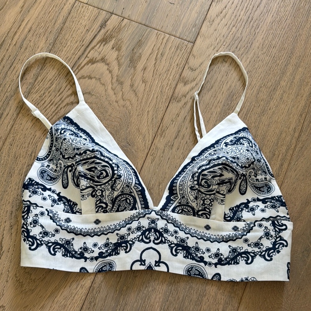 White and Black Paisley Bralette